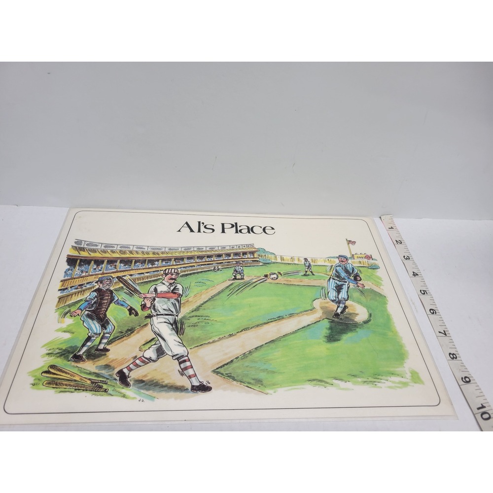 Vintage 1975 Russ Berrie Al's Place Baseball Laminated Placemat Retro Sports Art